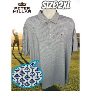 Peter Millar Polo Shirt Size 2XL Light Blue Patterned Summer Comfort Golf Style